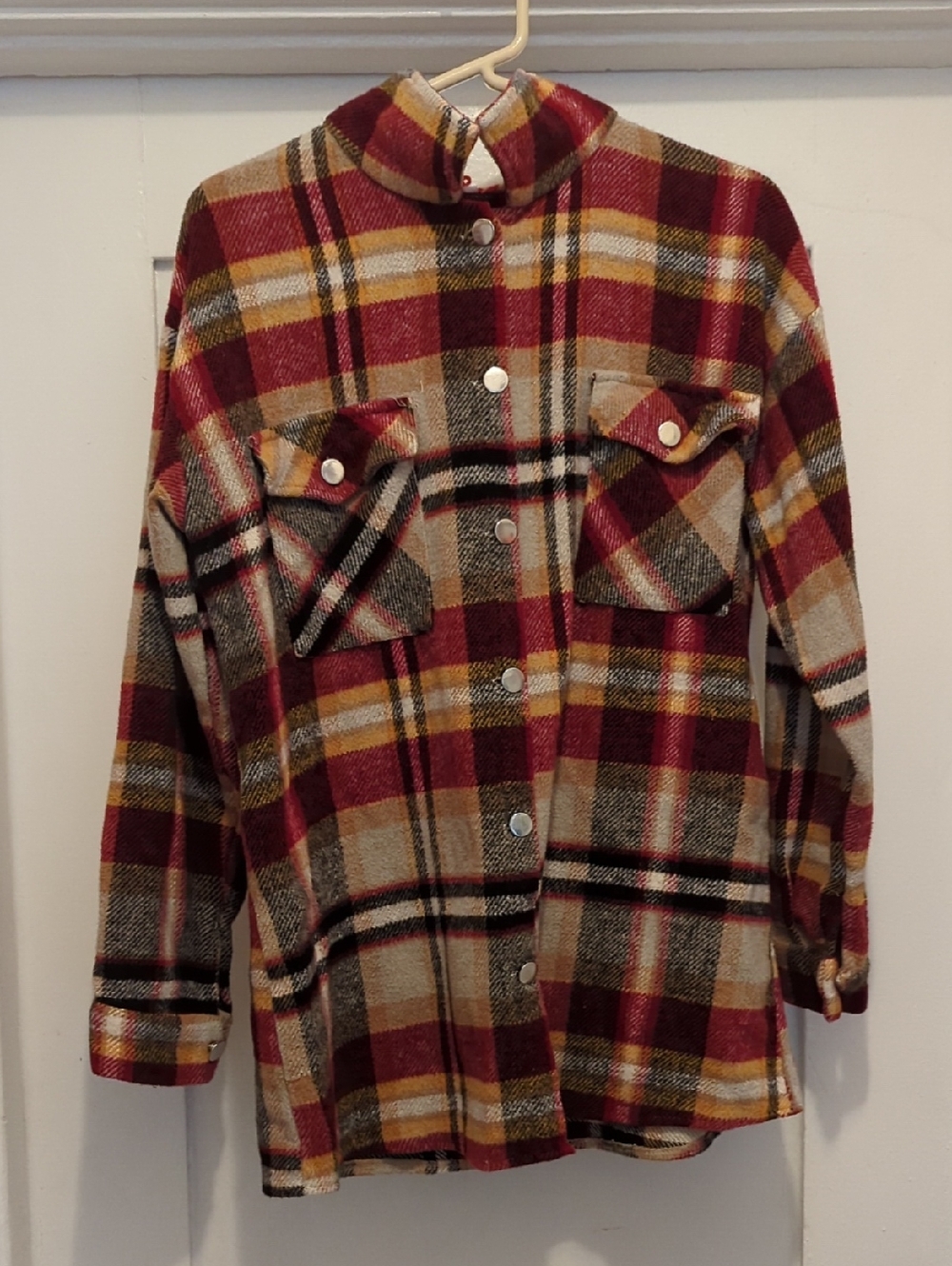 Plaid Button-Up Wool Shacket Jacket